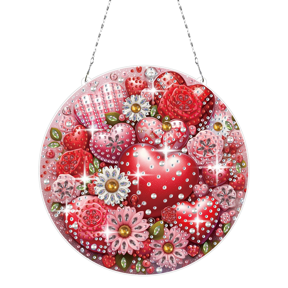 DIY Diamond Art Painting Valentine's Day Pendant Creative Design PET Material Round Home Decor Pendant (Single-sided Rhinestone Dotting)