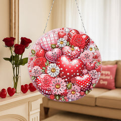 DIY Diamond Art Painting Valentine's Day Pendant Creative Design PET Material Round Home Decor Pendant (Single-sided Rhinestone Dotting)