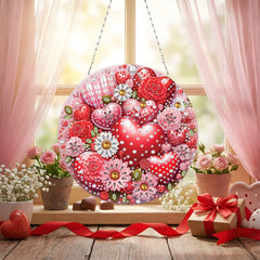 DIY Diamond Art Painting Valentine's Day Pendant Creative Design PET Material Round Home Decor Pendant (Single-sided Rhinestone Dotting)