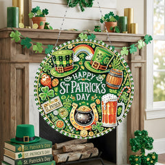 DIY Diamond Art Painting St. Patrick's Day Pendant Creative Design PET Material Round Home Decor Pendant (Single-sided Rhinestone Dotting)