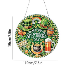 DIY Diamond Art Painting St. Patrick's Day Pendant Creative Design PET Material Round Home Decor Pendant (Single-sided Rhinestone Dotting)
