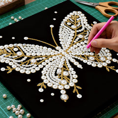 DIY Pearl Painting with Frame - Creative Design, DIY Self-Adhesive, Healing, Stress-Relieving Home Wall Decoration, Framed Painting with Frame Tools (Black Canvas)