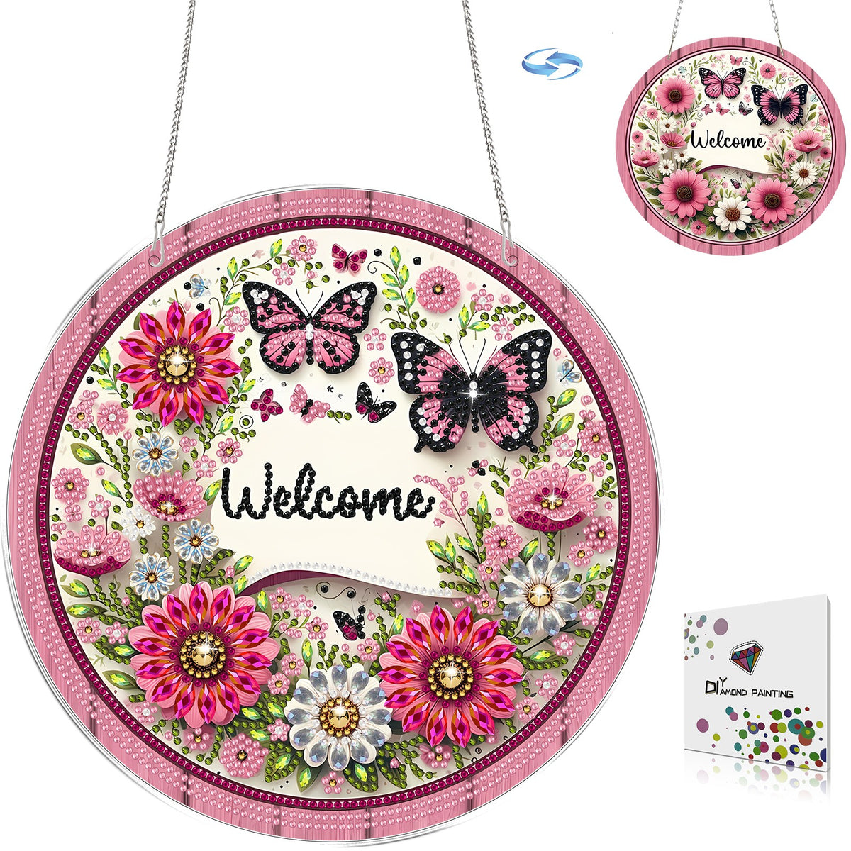 DIY Diamond Art Painting Spring Flowers Creative Design PET Material Round Shape Home Decoration Pendant (Double-Sided Pattern,Single-Sided Diamond)