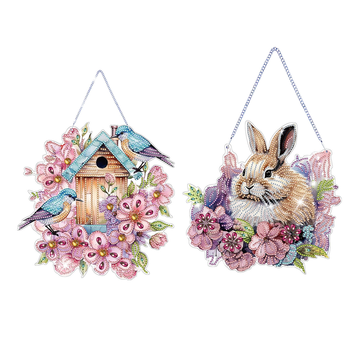 DIY Diamond Art Painting Pendant, Easter Bunny Creative Design, PET Material Home Decor Two-Piece Set (Single-Sided Rhinestone Dotting)