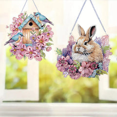 DIY Diamond Art Painting Pendant, Easter Bunny Creative Design, PET Material Home Decor Two-Piece Set (Single-Sided Rhinestone Dotting)