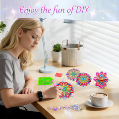 DIY Diamond Art Painting Pendant Mandala Creative Design PET Material 3D Assembly Home Decor with Dazzling Crystal Pendant (Double-sided Rhinestone Dotting)