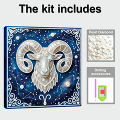 DIY Pearl Painting with Frame - Creative Design of the Twelve Zodiac Signs, Handmade Healing and Stress-Relieving Home Wall Decoration, 9.84X9.84in, with Frame Tools (Blue Canvas)