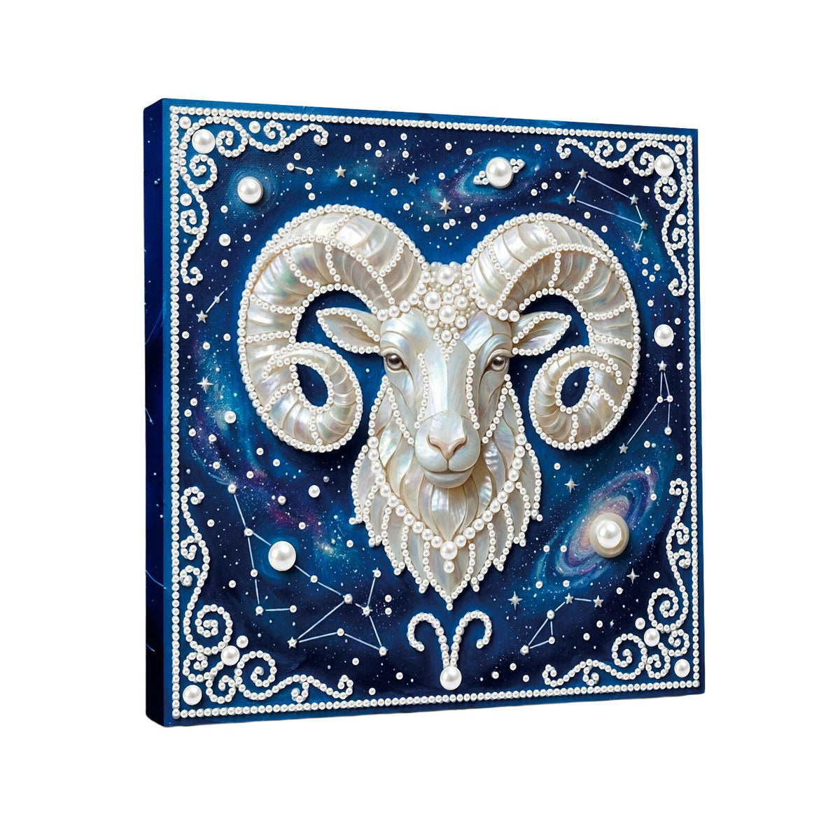DIY Pearl Painting with Frame - Creative Design of the Twelve Zodiac Signs, Handmade Healing and Stress-Relieving Home Wall Decoration, 9.84X9.84in, with Frame Tools (Blue Canvas)