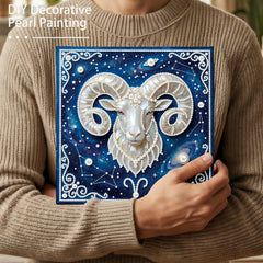 DIY Pearl Painting with Frame - Creative Design of the Twelve Zodiac Signs, Handmade Healing and Stress-Relieving Home Wall Decoration, 9.84X9.84in, with Frame Tools (Blue Canvas)