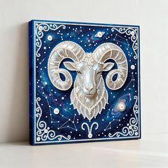 DIY Pearl Painting with Frame - Creative Design of the Twelve Zodiac Signs, Handmade Healing and Stress-Relieving Home Wall Decoration, 9.84X9.84in, with Frame Tools (Blue Canvas)