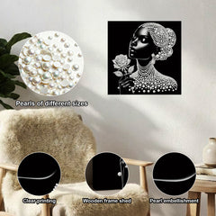 DIY Pearl Painting with Frame - Creative Design, Handmade, Healing, Stress-Relieving Home Wall Decoration, 9.84X9.84in, with Frame and Tools (Black Canvas)