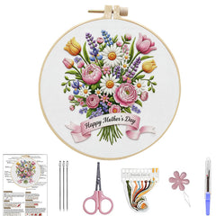 DIY Mother's Day Flowers Pattern Creative Design Beginner-Friendly Round Hoop Decorative Painting Hand Embroidery Kit