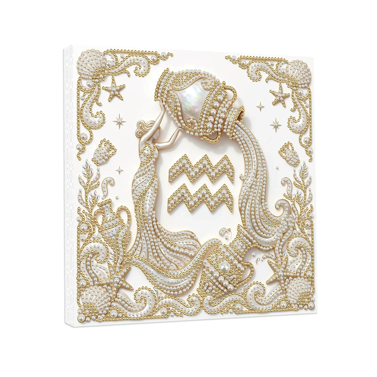 DIY Pearl Painting with Frame - Creative Design of the Twelve Zodiac Signs, Handmade Healing and Stress-Relieving Home Wall Decoration, 9.84X9.84in, with Frame Tools(White canvas)