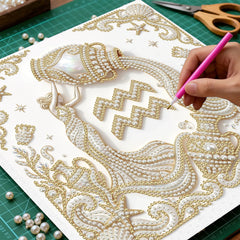 DIY Pearl Painting with Frame - Creative Design of the Twelve Zodiac Signs, Handmade Healing and Stress-Relieving Home Wall Decoration, 9.84X9.84in, with Frame Tools(White canvas)