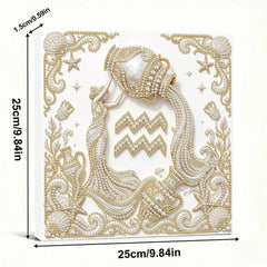 DIY Pearl Painting with Frame - Creative Design of the Twelve Zodiac Signs, Handmade Healing and Stress-Relieving Home Wall Decoration, 9.84X9.84in, with Frame Tools(White canvas)