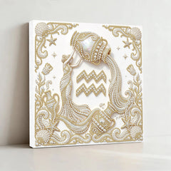 DIY Pearl Painting with Frame - Creative Design of the Twelve Zodiac Signs, Handmade Healing and Stress-Relieving Home Wall Decoration, 9.84X9.84in, with Frame Tools(White canvas)
